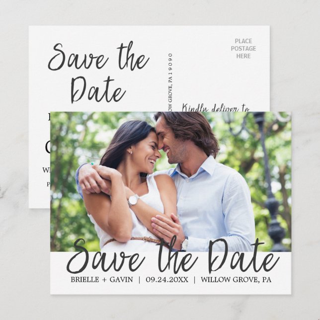 Romantic Fairytale Calligraphy Save the Date Photo Announcement Postcard (Front/Back)