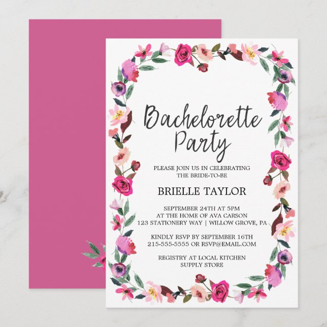 Romantic Fairytale Wreath Bachelorette Party Invitation (Front/Back)