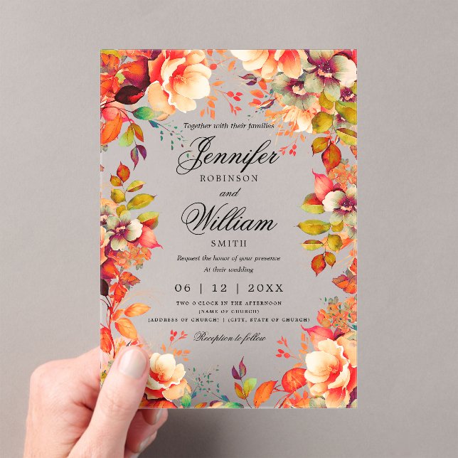 Romantic Fall Autumn Garden Floral Wedding Script  Acrylic Invitations (Insitu (Handheld))