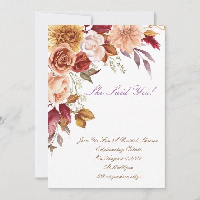 ROMANTIC FALL COLORS BRIDAL SHOWER INVITATION CARD (Front)