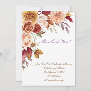 ROMANTIC FALL COLORS BRIDAL SHOWER INVITATION CARD