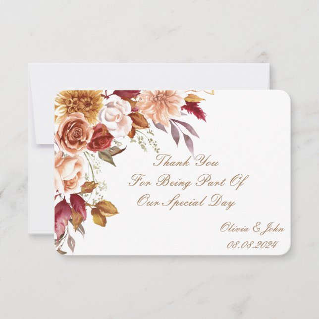 ROMANTIC FALL COLORS BRIDAL SHOWER  THANK YOU CARD (Front)