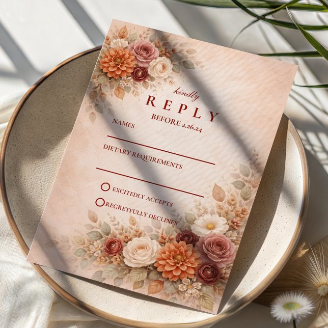 Romantic Fall Floral Wedding RSVP Card (Creator Uploaded)