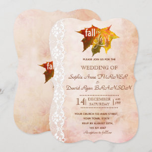 Romantic Fall in Love Lace Old Paper Wedding Invitation