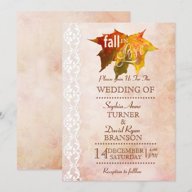 Romantic Fall in Love Romantic Wedding Invitation (Front/Back)