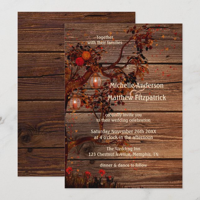 Romantic Fall Lanterns Wedding Invitation (Front/Back)