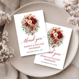 Romantic Fall Marsala Floral Thank You Card