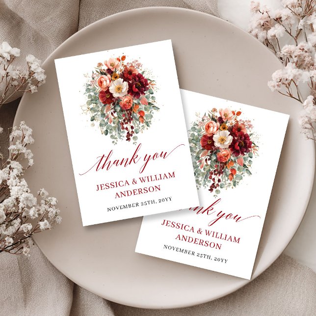 Romantic Fall Marsala Floral Thank You Card (Romantic Fall Marsala Floral Thank You Card

)