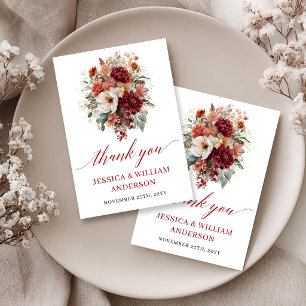 Romantic Fall Marsala Floral Wedding Thank You Card
