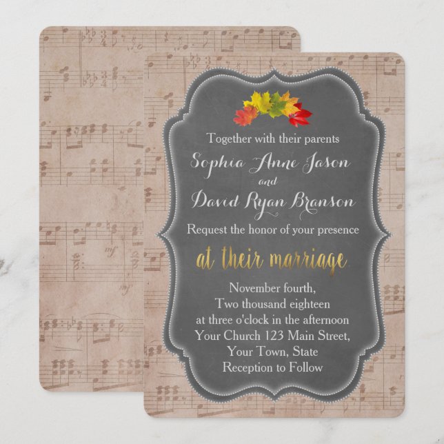 Romantic Fall Music Sheet Wedding Invitation (Front/Back)