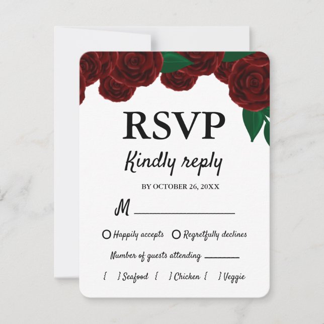 Romantic Fall outdoor wedding beautiful Red roses RSVP Card (Front)