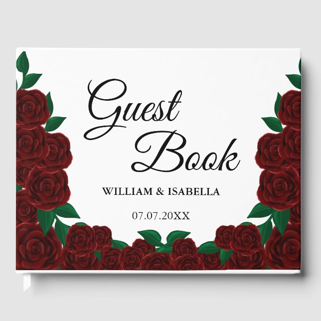 Romantic Fall outdoor wedding gorgeous Red roses Guest Book (Front)