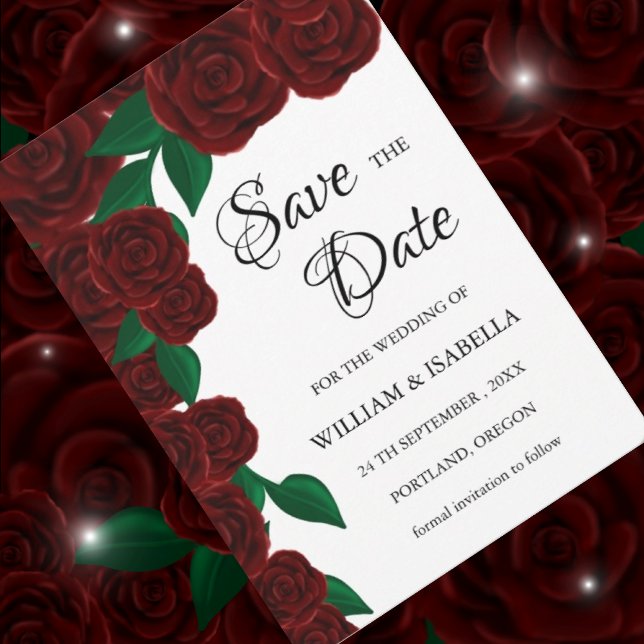 Romantic Fall outdoor wedding gorgeous Red roses Save The Date (Creator Uploaded)