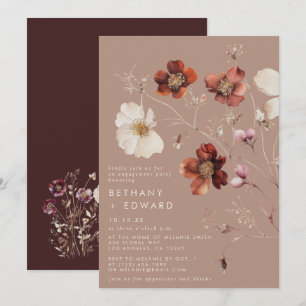 Romantic Fall Taupe Wildflower Engagement Party Invitation