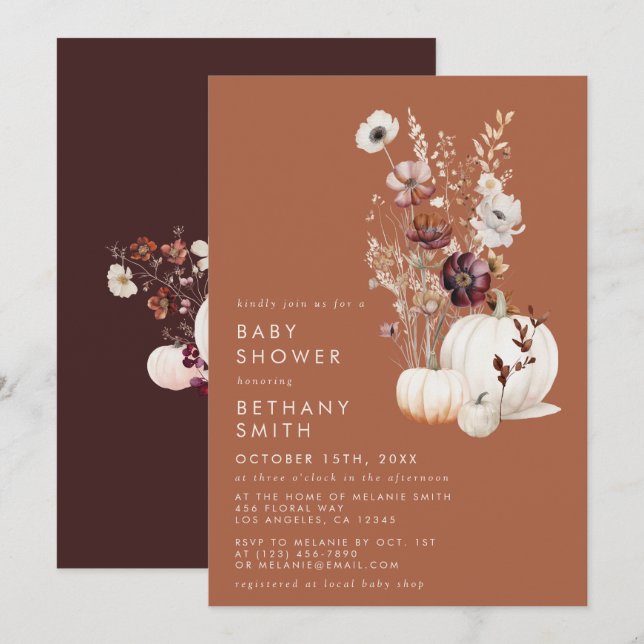 Romantic Fall Terracotta Wildflower Baby Shower Invitation (Front/Back)