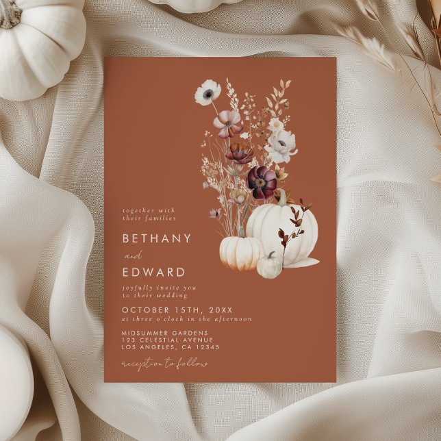 Romantic Fall Terracotta Wildflower Wedding Invitation (Creator Uploaded)