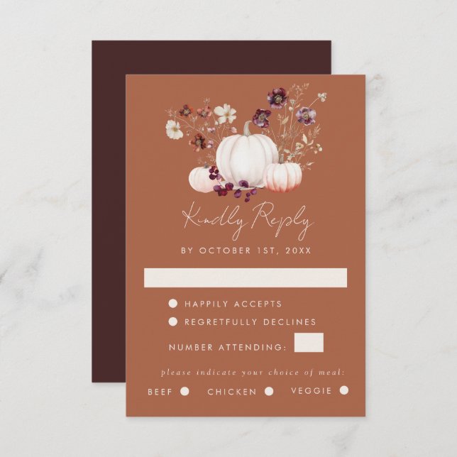 Romantic Fall Terracotta Wildflower Wedding RSVP Card (Front/Back)