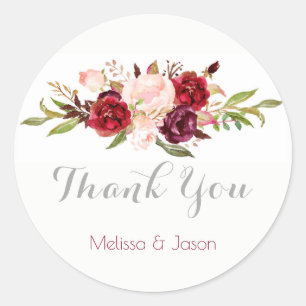 romantic fall wedding watercolor flowers thank you classic round sticker