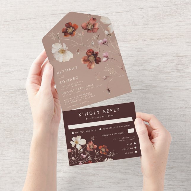 Romantic Fall Wildflower Wedding All In One Invitation (Tearaway)