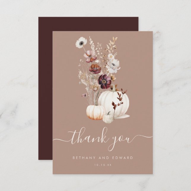 Romantic Fall Wildflower Wedding Thank You Card (Front/Back)