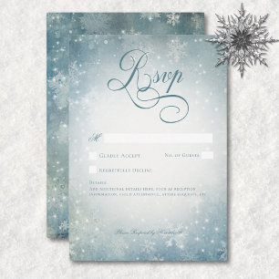 Romantic Falling Snow Blue White Sparkle No Dinner RSVP Card