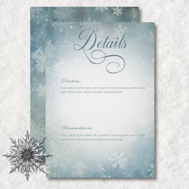 Romantic Falling Snow Blue & White Wedding Details Enclosure Card (Romantic Falling Snow Blue & White Wedding Details Enclosure Card)