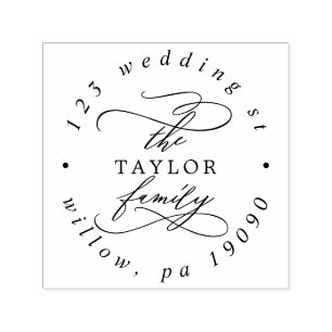 Romantic Family Holiday Card Circular Address Self-inking Stamp