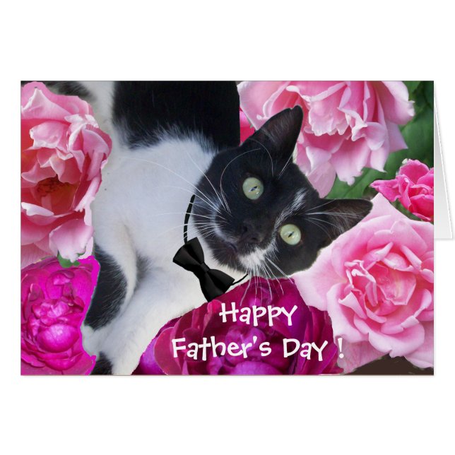 ROMANTIC FATHER'S DAY CAT WITH PINK ROSES (Front Horizontal)