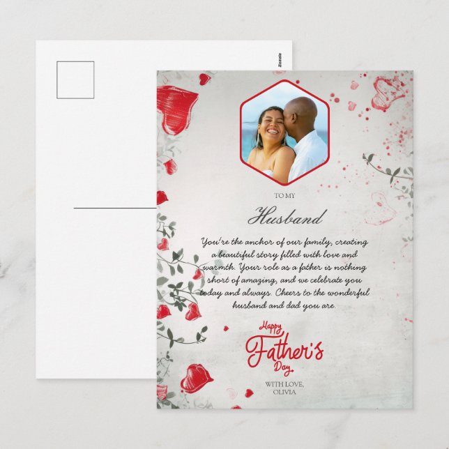 Romantic Father's Day  for Husband From Wife Photo Holiday Postcard (Front/Back)