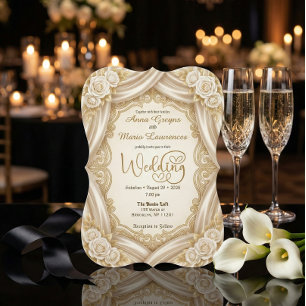 Romantic Faux Gold Calligraphy Royal Wedding  Invitation