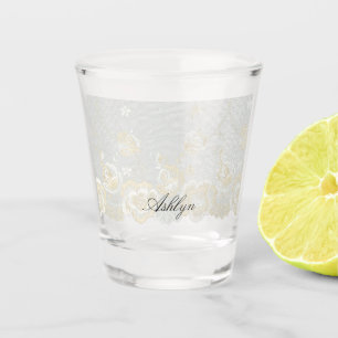 Romantic Faux Lace Floral Bridal Shower  Shot Glass