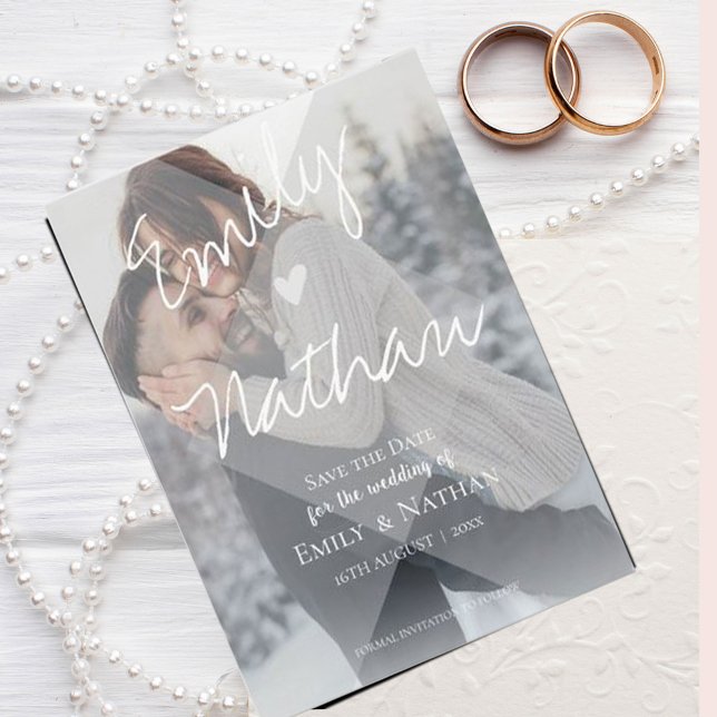 Romantic Faux Vellum Heart Two Photo Wedding Save The Date (Creator Uploaded)