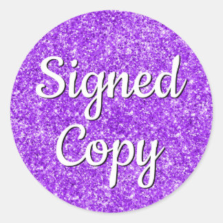 Romantic Faux Violet Glitter Photo Signed Copy Classic Round Sticker