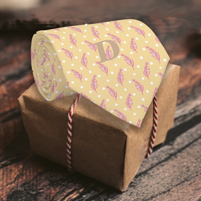 Romantic Feathers Buttercream Pink Monogram Tie (Creator Uploaded)