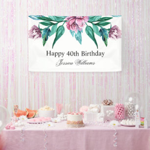 Romantic Feminine Floral 40th Birthday Banner