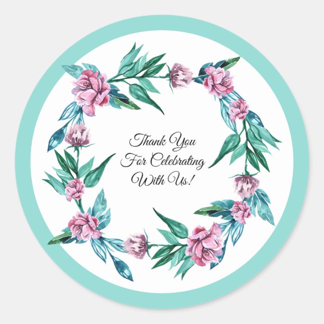 Romantic Feminine Floral 40th Birthday Classic Round Sticker (Front)