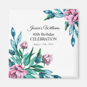 Romantic Feminine Floral 40th Birthday Magnet