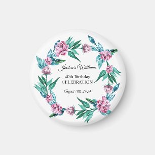 Romantic Feminine Floral 40th Birthday Magnet