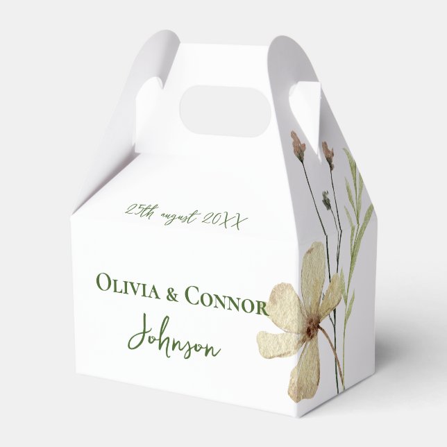 Romantic Field Flower Wedding Calligraphy Favour Box (Front Side)