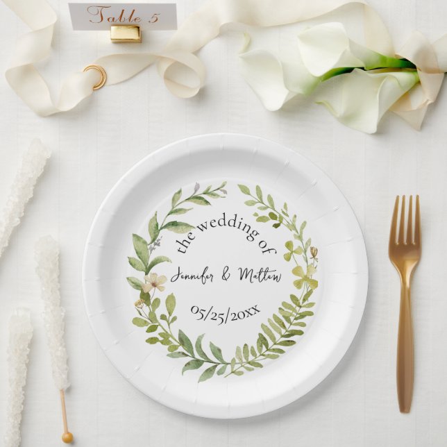 Romantic Field Flower Wreath Wedding  Paper Plate (Wedding)