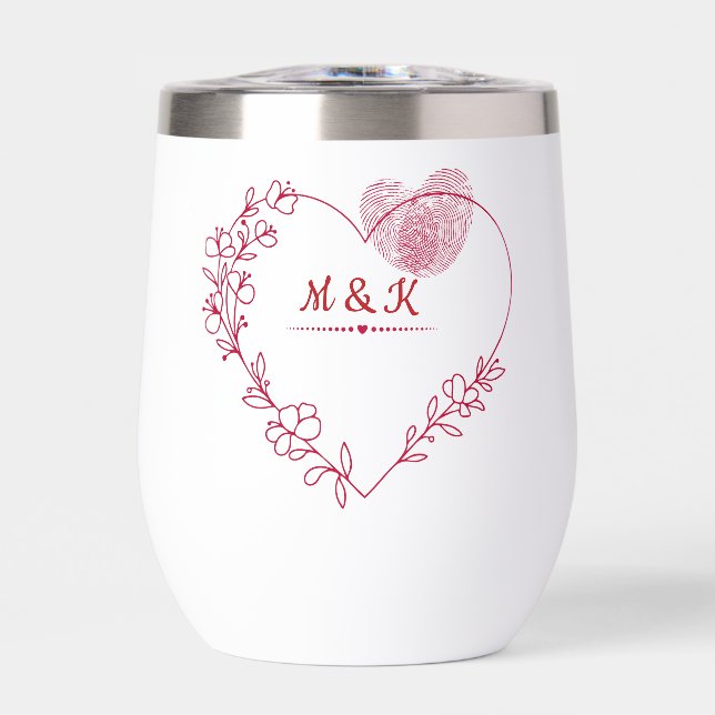 Romantic Fingerprint Heart Stemless Wine Tumbler (Front)