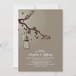 Romantic fireflies mason jar wedding invitation