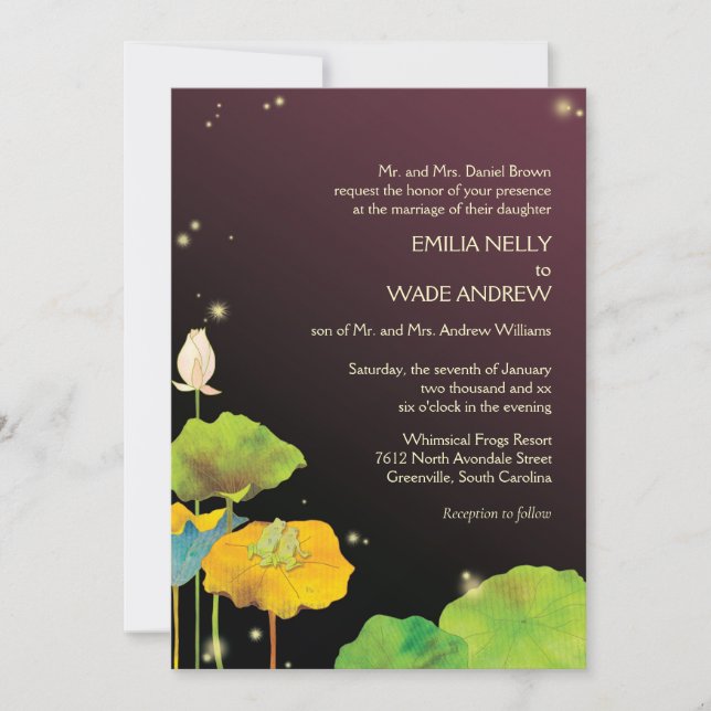Romantic Firefly Night Frog Wedding Invitation (Front)