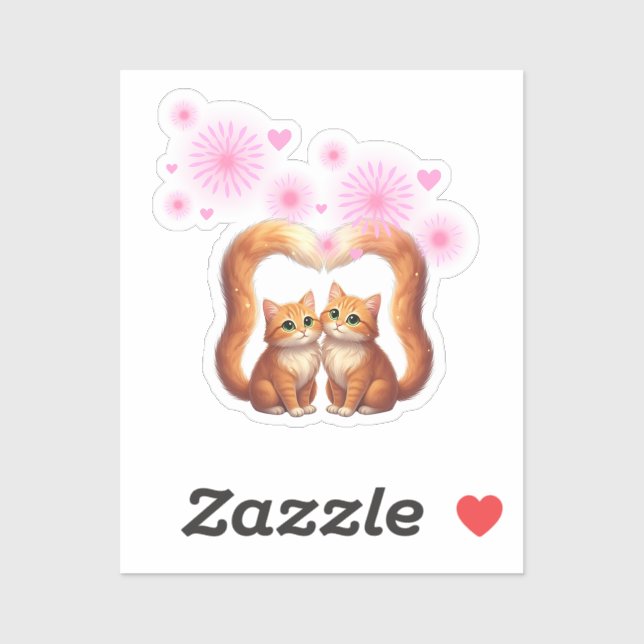 Romantic Fireworks Heart Cats Love & Togetherness  (Sheet)