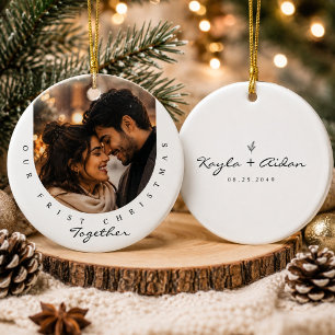 Romantic First Christmas Personalised Couple Photo Ceramic Tree Decoration