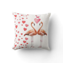 Romantic Flamingo Couple with Pink Heart Love Deco