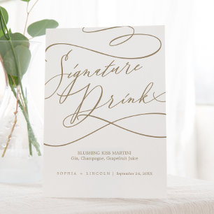 Romantic Flat Gold Calligraphy Signature Drink Pedestal Sign