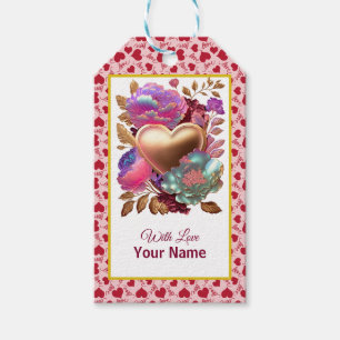 Romantic Floral and Gold Heart Gift Tags
