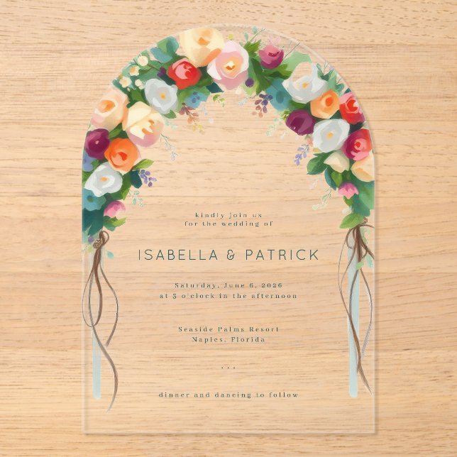 Romantic Floral Arch Wedding Invitation (Front)