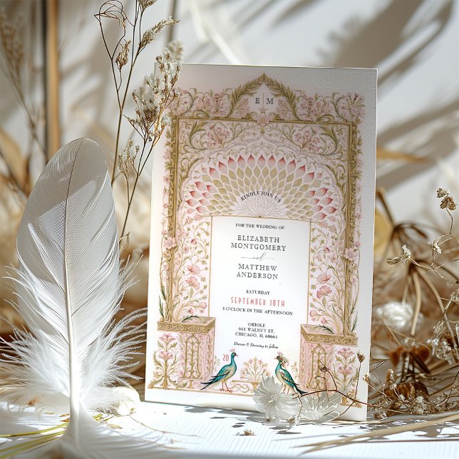 Romantic Floral Arch Wedding with Peacocks Invitation (Creator Uploaded)